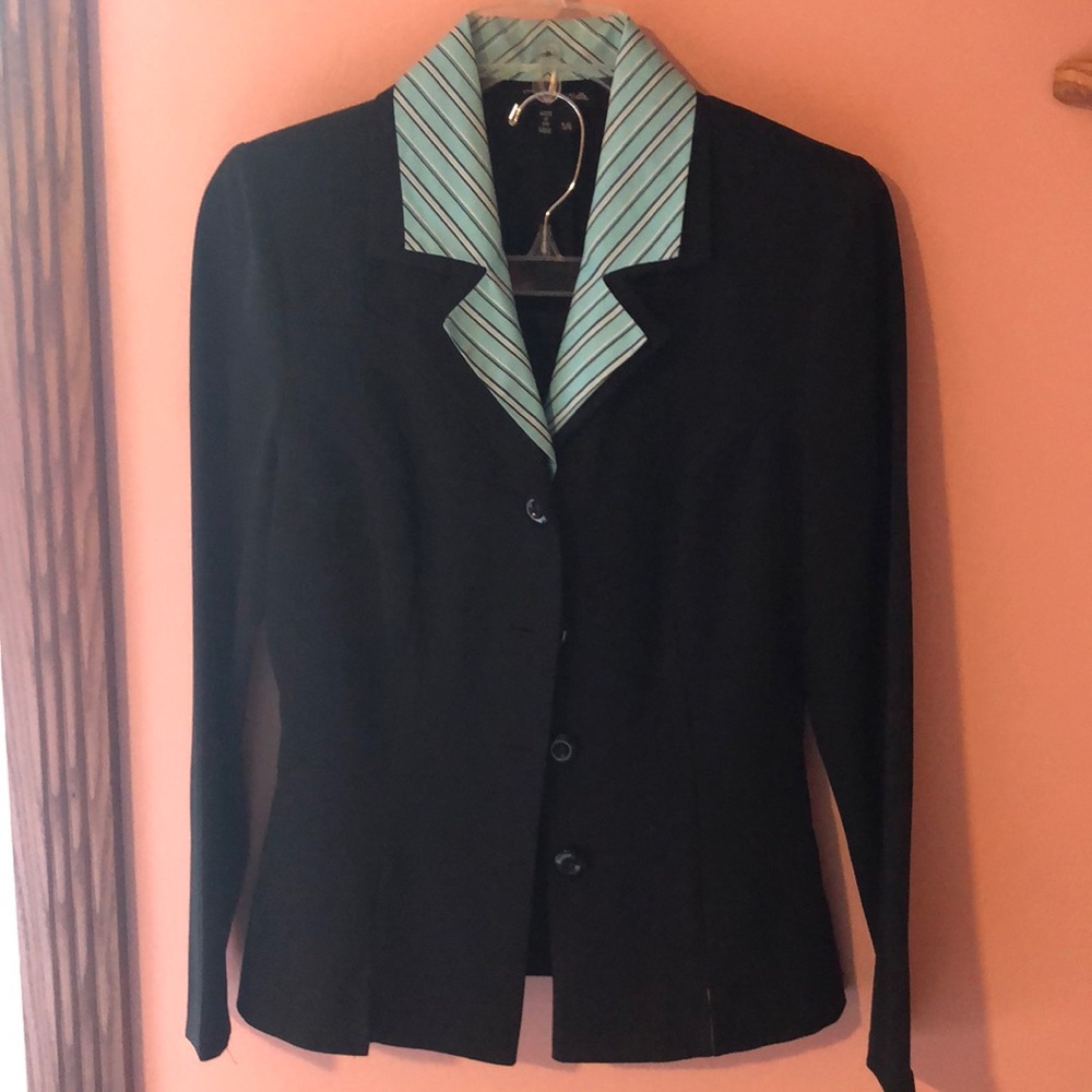 Black skirt suit with turquoise & white accent
